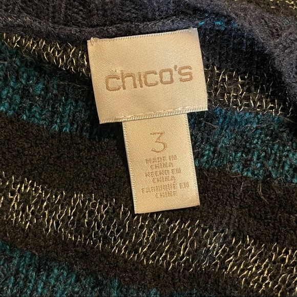 Chico’s Women’s Soft Metallic Striped Long Sleeve Sweater - Picture 6 of 8